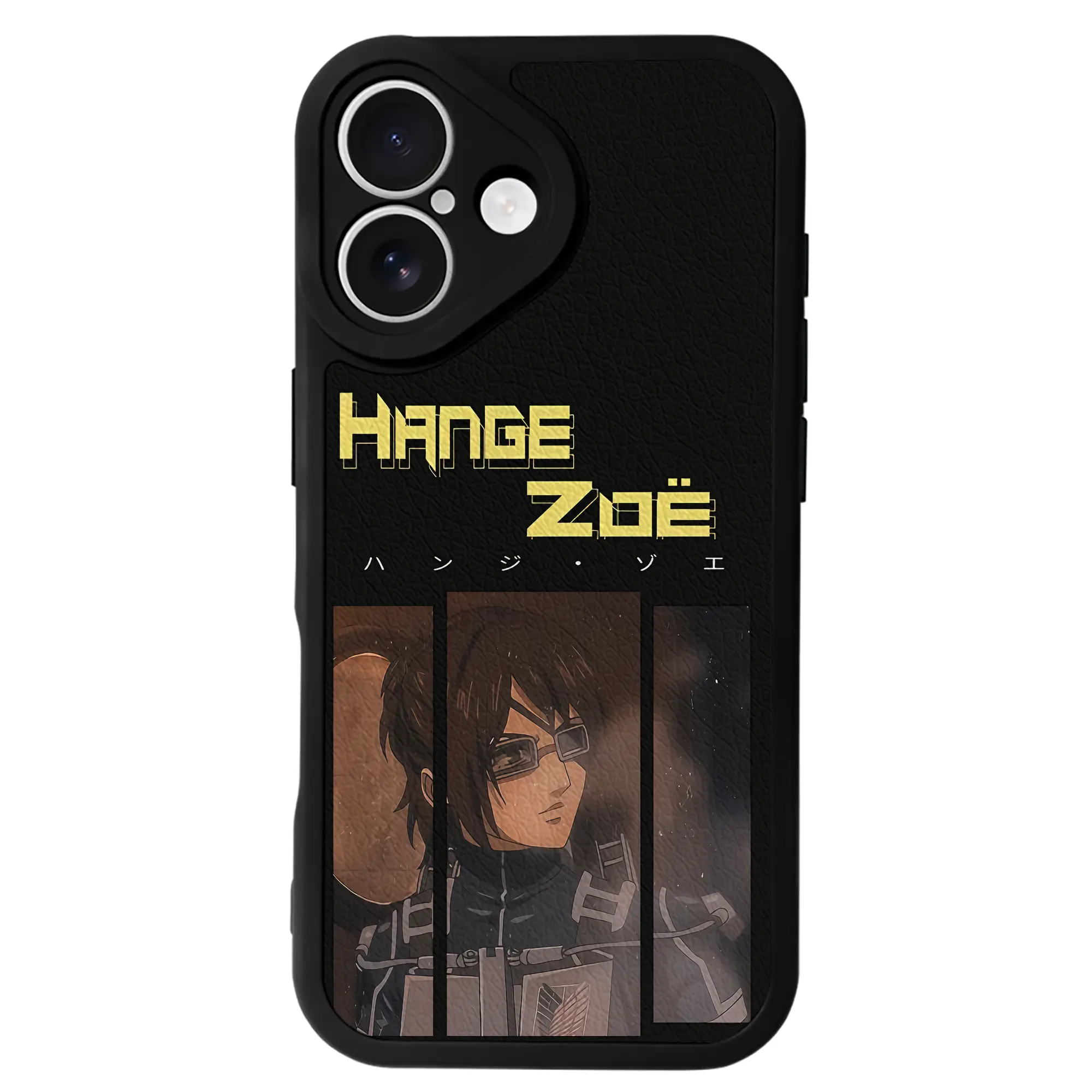 進撃の巨人 グッズ ハンジ・ゾエ - IPhone 16シリーズ対応 ・ シリコンスマホケース ・ レザー調 ・ 高精度フィット ・ 耐衝撃 ・ ワイヤレス充電対応 ・ 精密カット